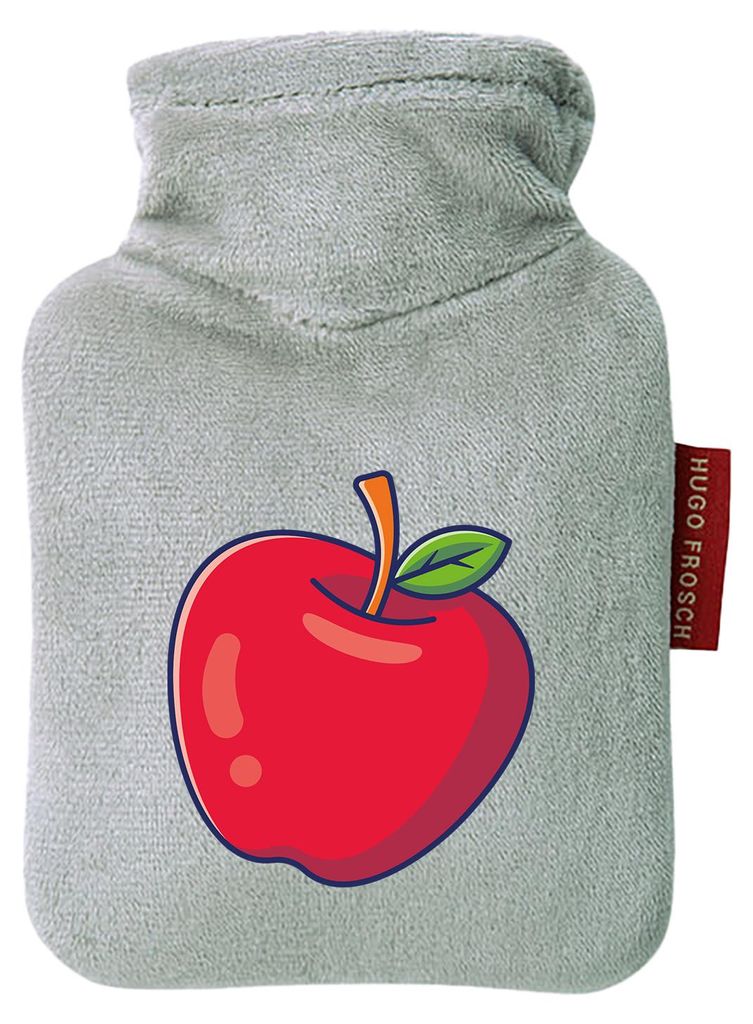 Huuraa Mini-Wärmflasche Apfel Comic 0,2 Liter Grey Mini Veloursbezug Taschenwärmer Geschenkidee