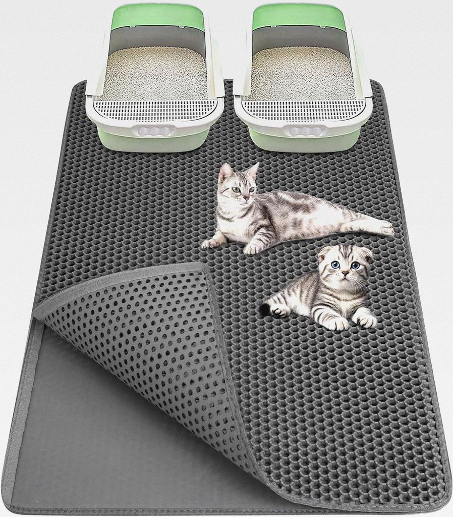 Katzenklo Matte 90x60 cm XXL Katzenstreu Matte, EVA Doppelte Schichte Waben Katzenmatte Katzenklo Wasserdichte Unterlage Katzenklo Katzenstreumatte...