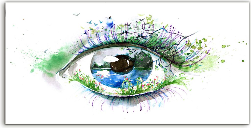 Coloray Spritzschutz aus Glas 100x50 Wandkunst Küchenrückwand Landschaft Natur See Wiese Blume Vogel