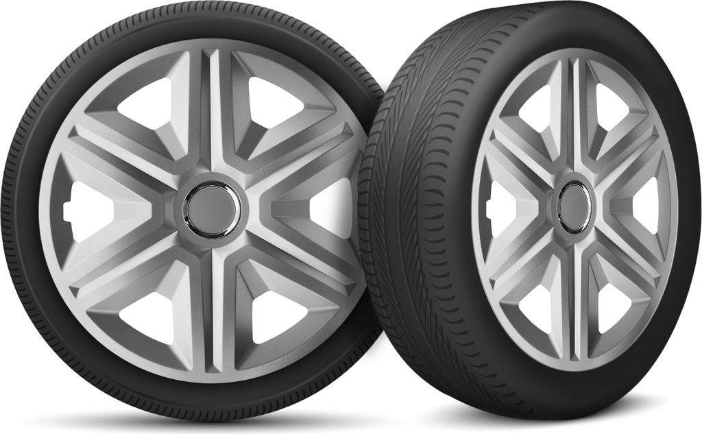 Auto Radkappen Radzierblenden 4er Set passend für alle Stahlfelgen - einstellbarer Sicherungsring - 14 Zoll - Silber