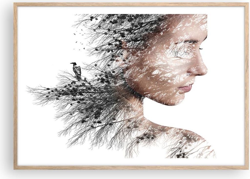 Gerahmtes Poster - Rahmen in heller Eiche - Frau doppelt Belichtung - 100x70 cm - Wand Bild - Wanddeko - Wandbilder - Wandposter - Bilderrahmen - B...