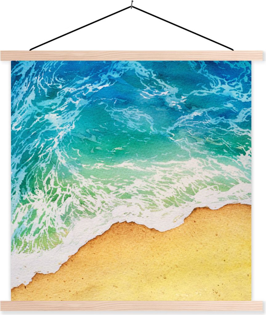 MuchoWow Textilposter Strand - Meer - Golf 40x40 cm mit holzfarbenen Rahmen - Posterleiste