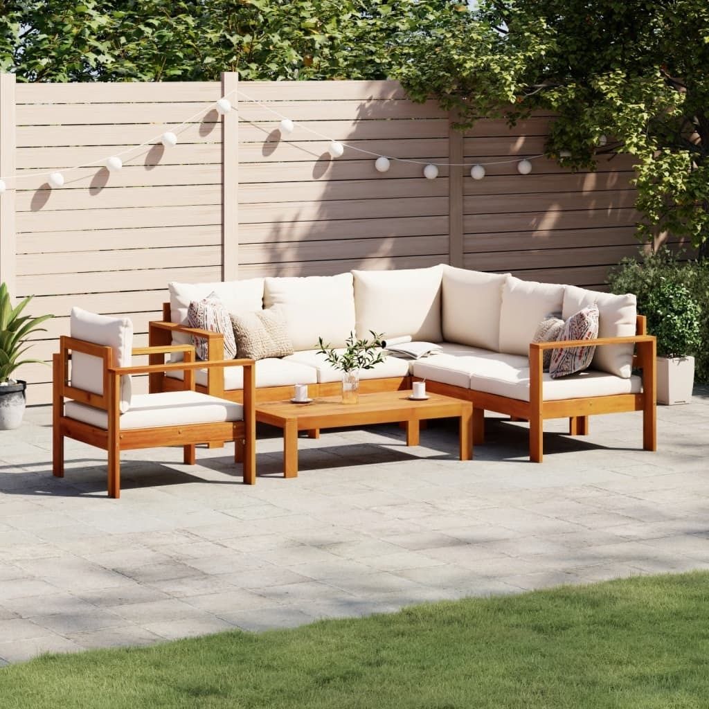 Möbel 5-tlg. Garten-Sofagarnitur mit Kissen Massivholz Akazie - Balkonmöbel 3214849
