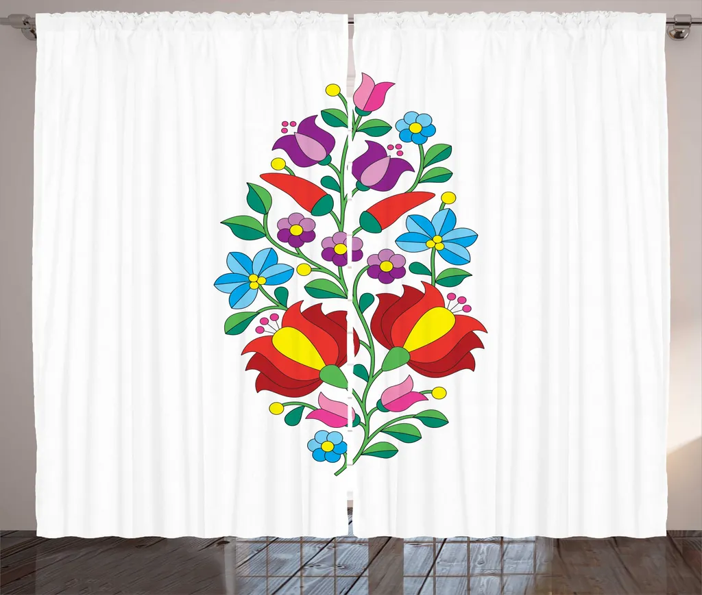 Rideau pour Chambre Motif Folklorique Hongrois avec Boucles 280x225 cm