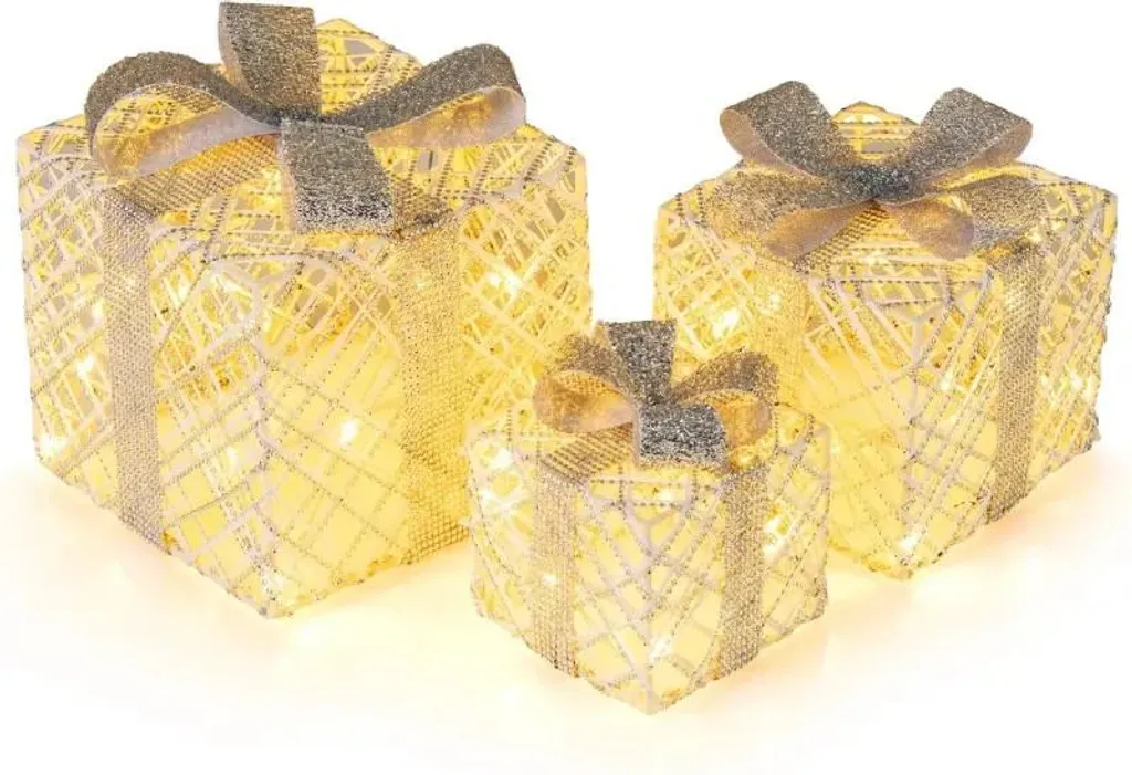 Boîtes cadeaux lumineuses de Noël lot de 3 pour décoration intérieure