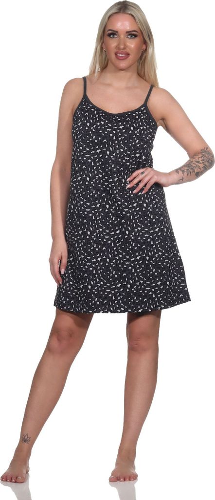 Normann Damen Spaghetti Träger Nachthemd im Animal-Print-Look ; anthrazit-mel. , 40