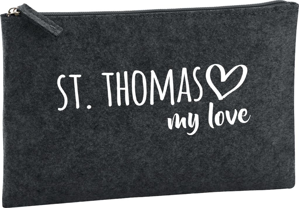 Huuraa Kulturbeutel St. Thomas my love 1 Liter Charcoal Filz Kosmetiktasche Geschenkidee
