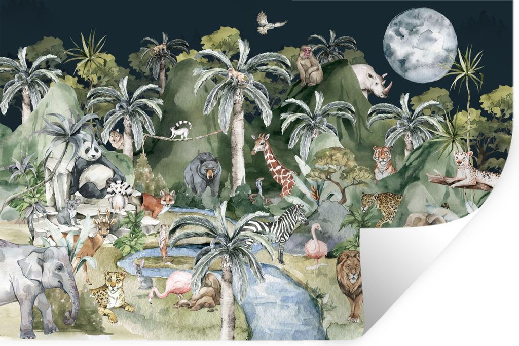 MuchoWow Wandtattoo Wandsticker Wandaufkleber Kinder - Dschungel - Natur - Tiere - Pflanzen 60x40 cm Selbstklebend und Repositionierbar - Wierder...