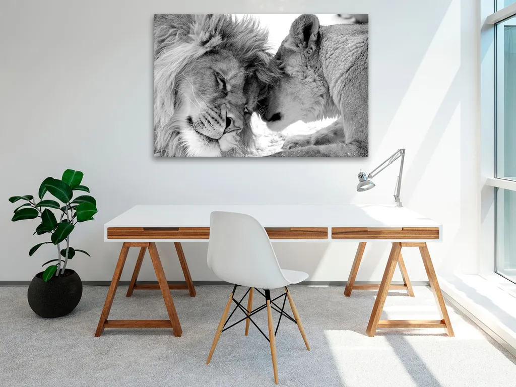 Quadro Runa Art Con Stampa Leoni Amore Su Tela Non Tessuta, Decorazione Murale Per Soggiorno E Camera Da Letto, Made In Germany, 002156c