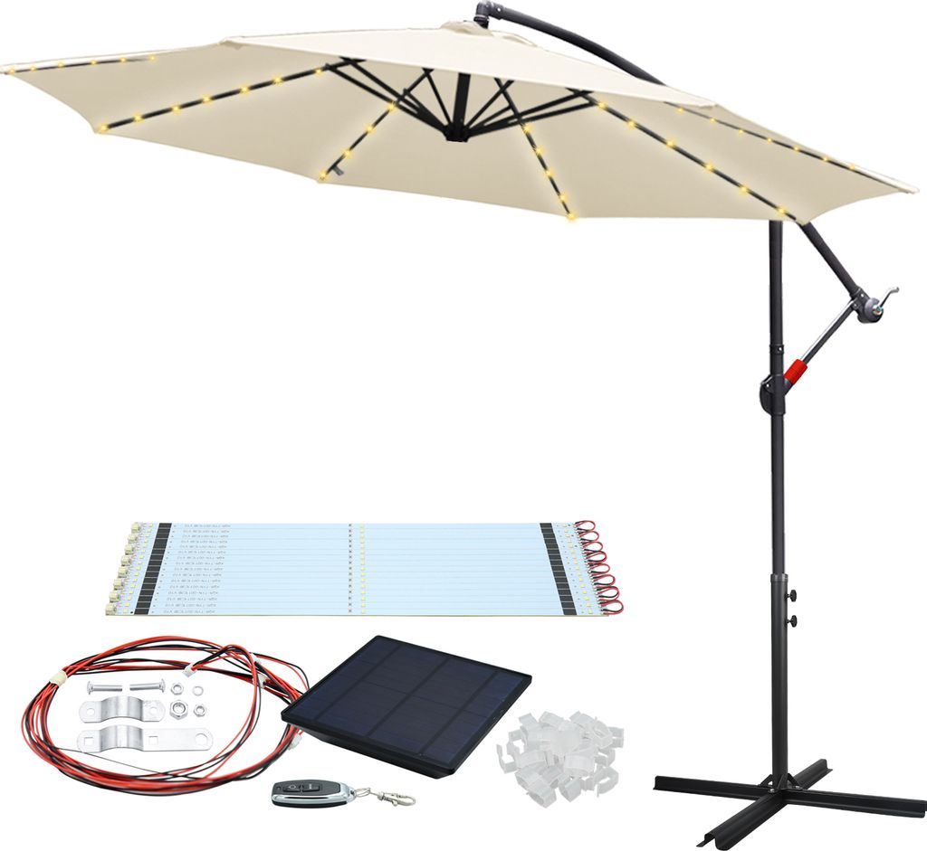 TolleTour Sonnenschirm mit LED Beleuchtung Ampelschirm - Sonnenschutz, Gartenschirm - Beige, 350cm