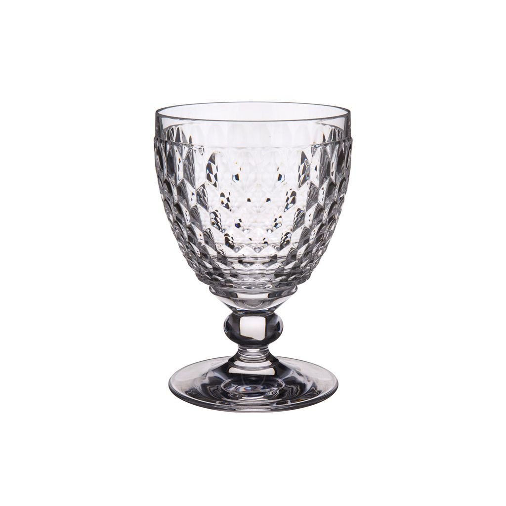A clear, professional studio shot of a single wine glass.