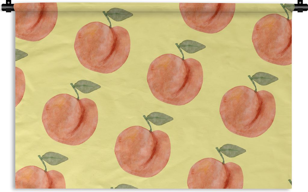 MuchoWow Wandteppich Wandbehang Pfirsiche - Obst - Gelb 150x100 cm Tapisserie Dekoration Wandtuch - Waschbar - Tapisserien - Wand-Decke