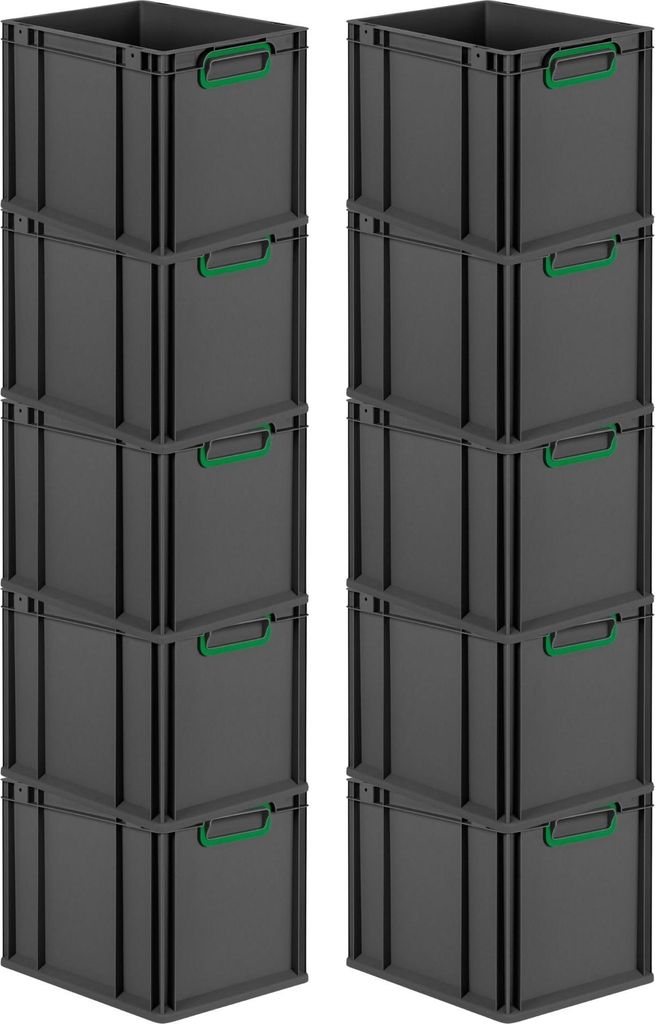 SparSet 10x Eurobox NextGen Color | HxBxT 32x30x40cm | 30 Liter | Griffe grün geschlossen | Schwarz | Eurobehälter, Transportbox, Transportbehäl...