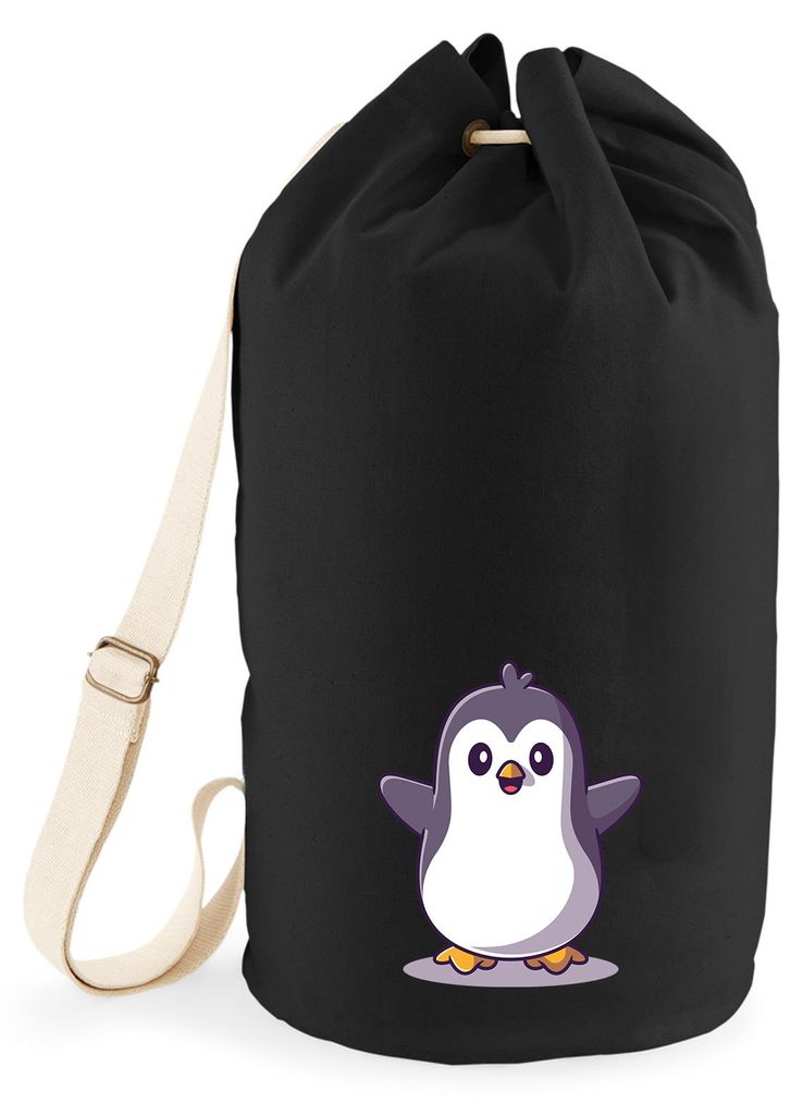 Huuraa Seesack Pinguin Comic 20 Liter Black Baumwolle Rucksack Geschenkidee