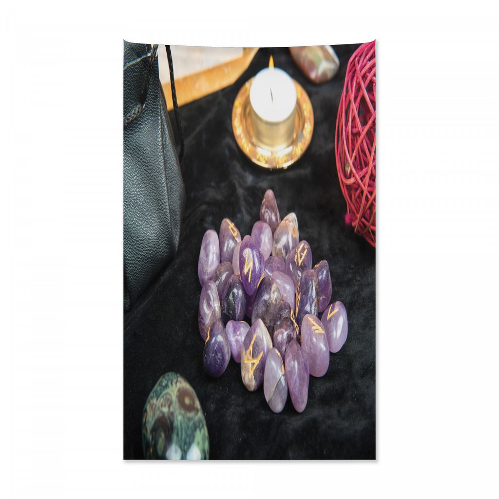 Abakuhaus Rune Wandteppich und Tagesdecke, FUTHARK magische Attribute aus Weiches Mikrofaser Stoff Kein Verblassen Klare Farben Waschbar, 140 x 230...