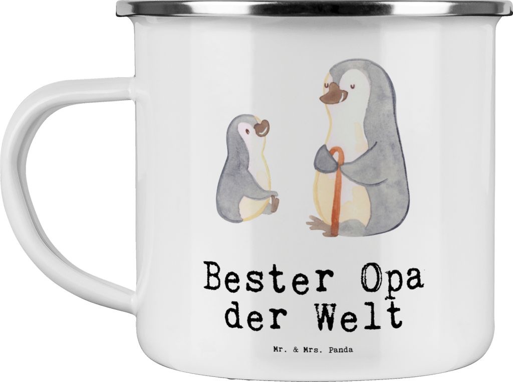Mr. & Mrs. Panda Motivtasse Pinguin Bester Opa der Welt - Weiß - Geschenk, Pott, Haferl, Teebecher, Geburtstag, Emaille Tasse, Kleinigkeit, Teetas...