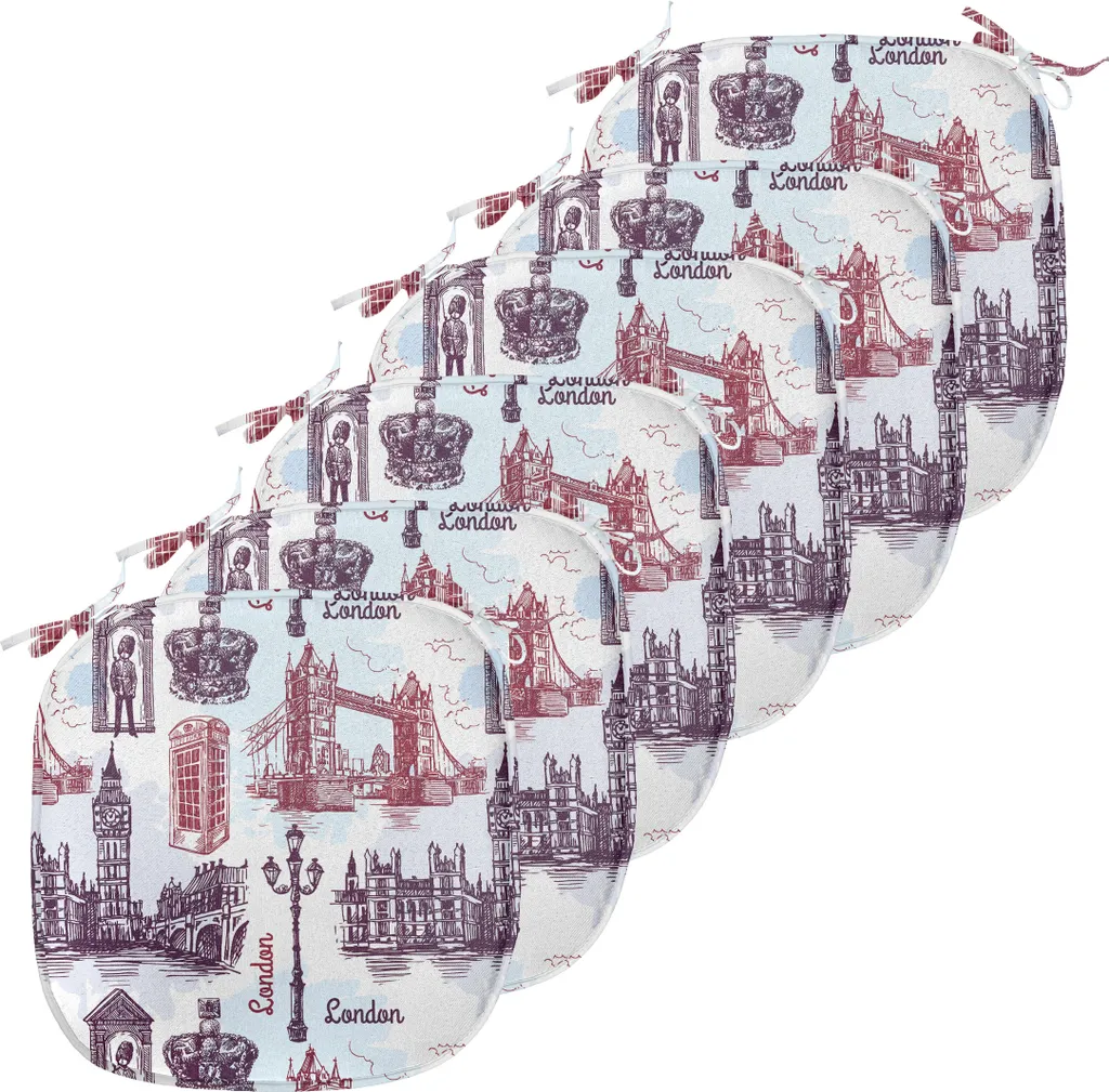 ABAKUHAUS London Coussin de Chaise Imperméable Esquisse Ville Lot de 6