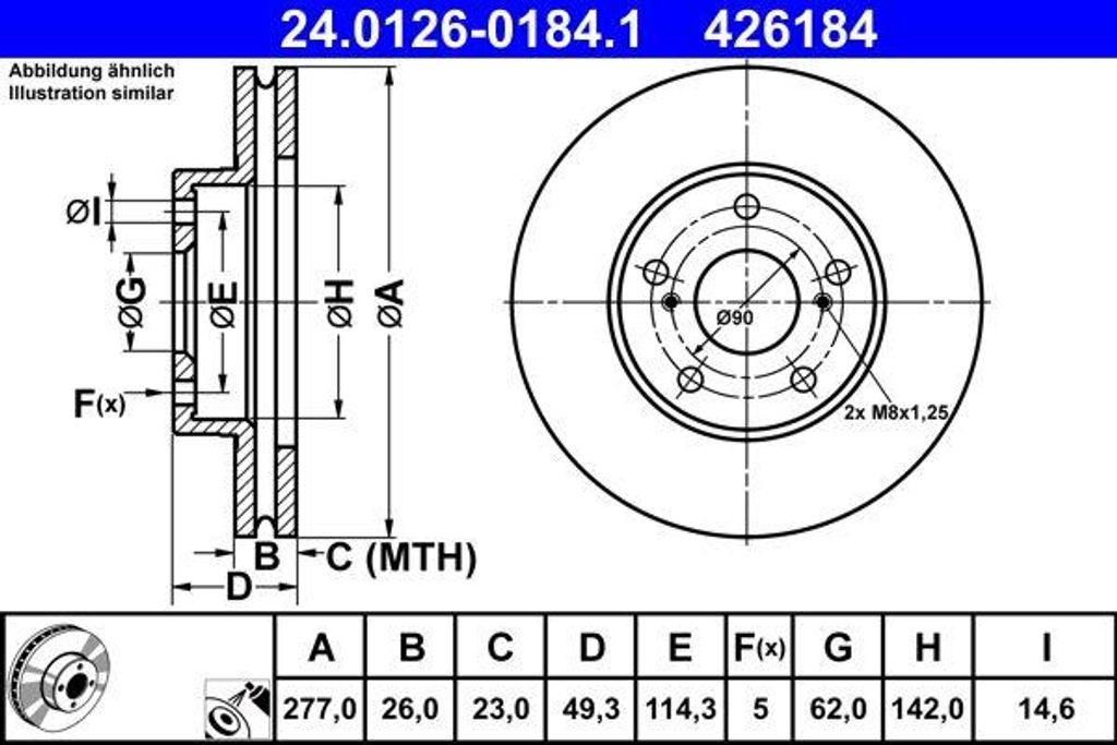 ATE 24.0126-0184.1 Bremsscheibe OE 4351202330 kompatibel mit Auris, Corolla