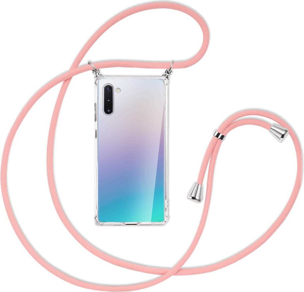 Handykette Backcover-Schutzhülle mit Band (Metall silberfarben) für Samsung Galaxy Note 10 - rosa