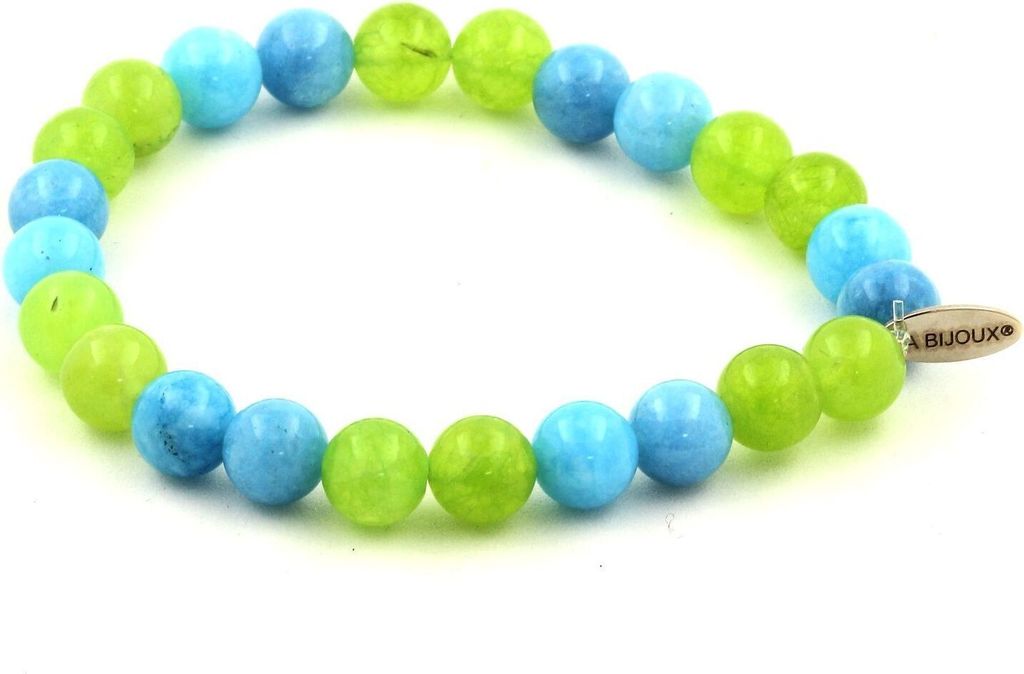 Peridot-Perlen-Armband + blauer Chalcedon 8 mm