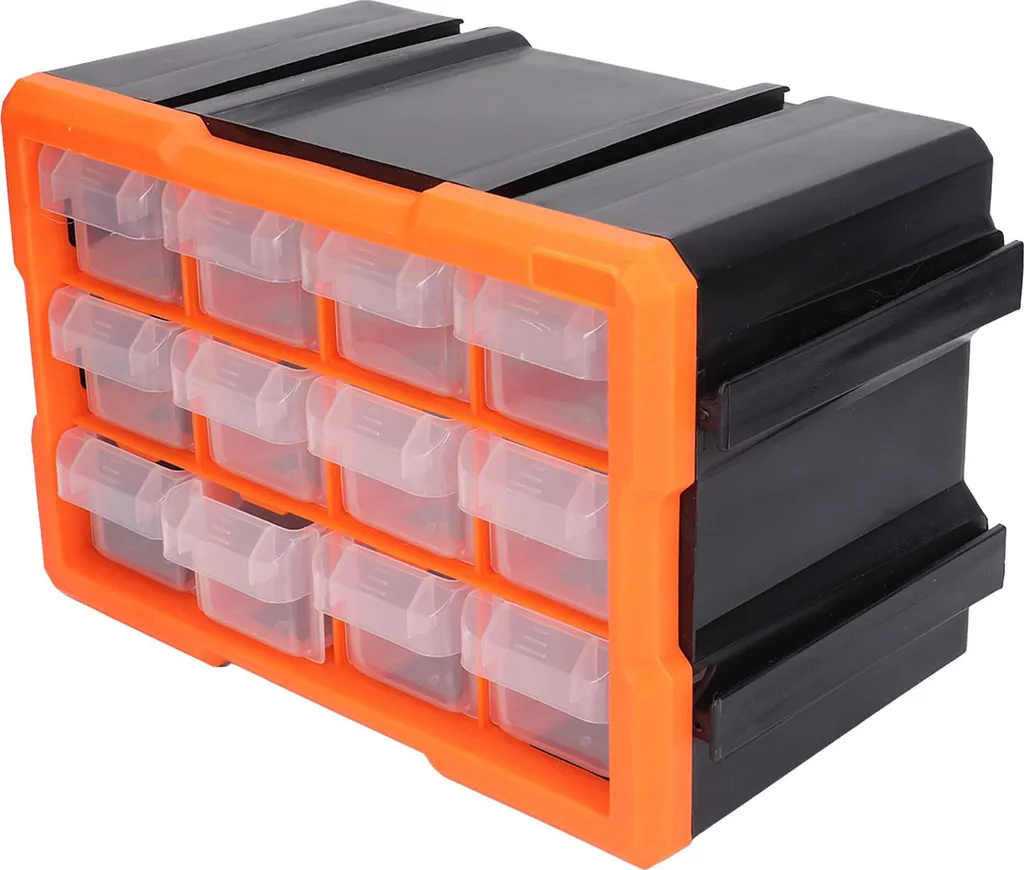 Caisson de rangement pour outils empilable, 12 tiroirs en PVC rigide