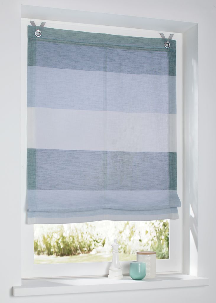 Ösenrollo Marit gestreift Aqua/grün/Creme mit bunten Webstreifen Breite 100 cm x Höhe 120 cm, incl. Fensterhaken