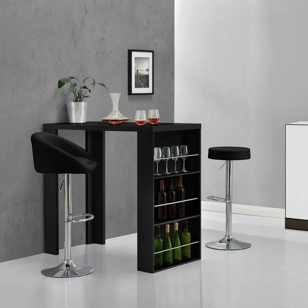 Comptoir de Bar Noir Mat Résistant - Table Haute Design avec Large Plateau - 6