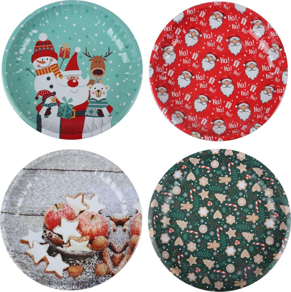 A collage of four Christmas-themed plates.