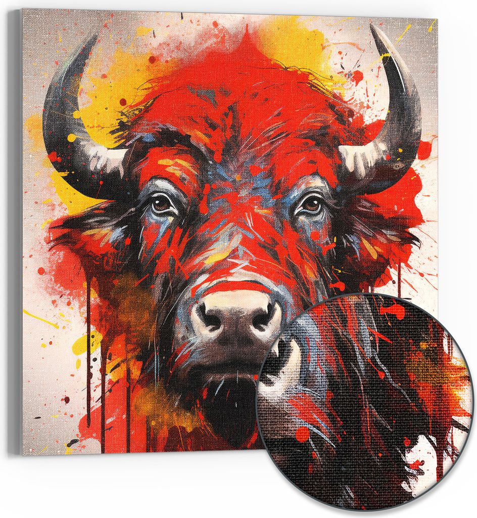 DEQOART Hybrid Leinwand Bild 30x30 cm 'Kraftvolle Wildheit' Wandbild Glas flach modern