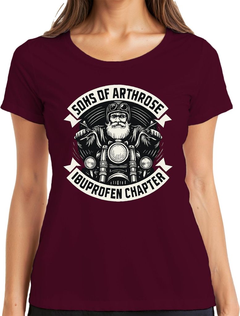 Sons of Arthrose Ibuprofen Chapter Biker Motorrad Opa Geschenk Damen T-Shirt, Burgundy, S