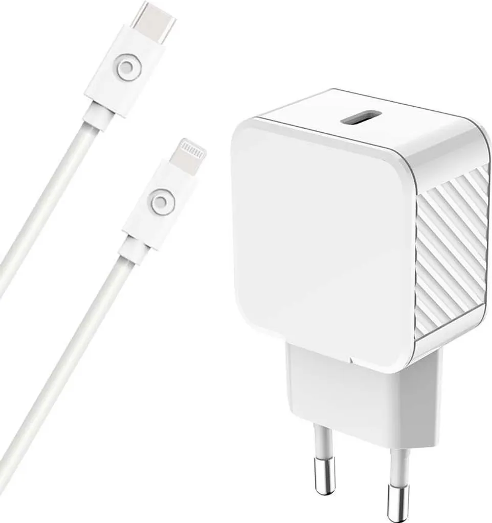 BigBen Connected, alimentatore Power Delivery USB-C 30W + cavo USB-C / Lightning, bianco