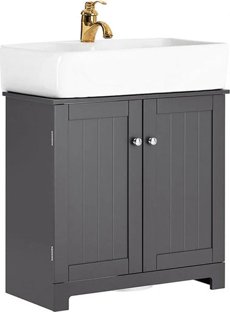 Meuble de salle de bains pour petit espace, meuble bas gris et pratique