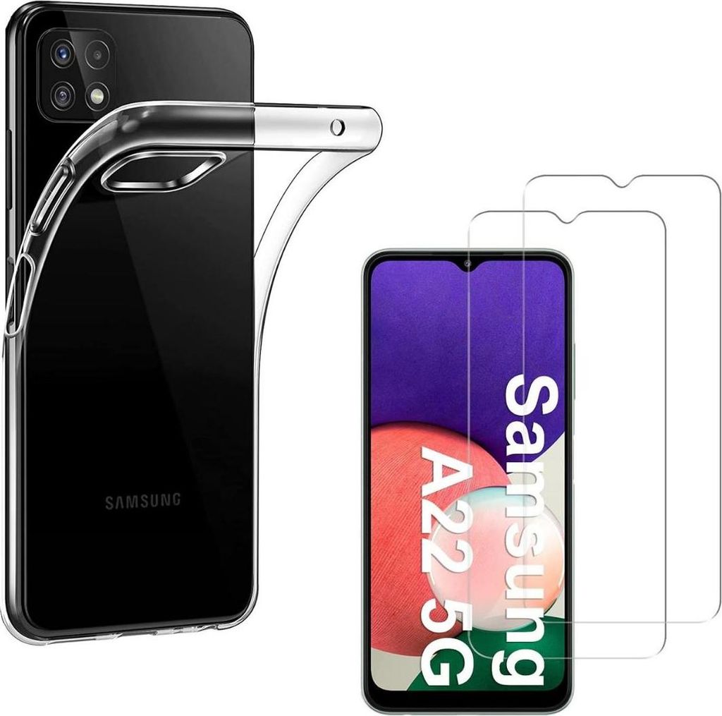 Hülle für Samsung Galaxy A22 5G mit 2 Displayschutzfolien aus Hartglas Phonillico