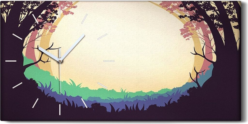 Küchenuhr Bürouhr Leinwand Uhr Quarz 60x30 Innovative Kunst Wald Landschaft - weiße Hände