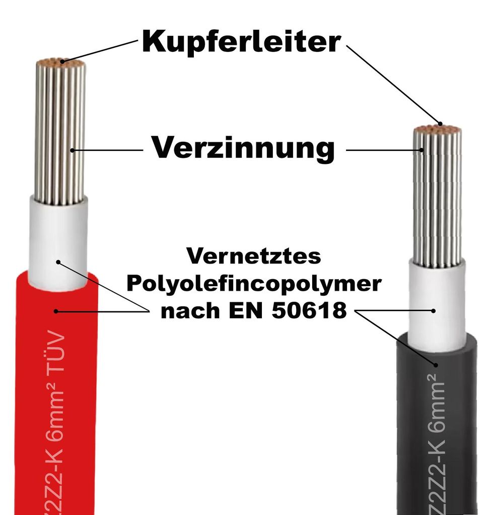 Solar Verlängerungskabel Solarkabel Stecker 1500V für Solarmodule 4 / 6mm² KabelSteuersatz:19%;Solarkabel Länge:2x 1M 6mm²