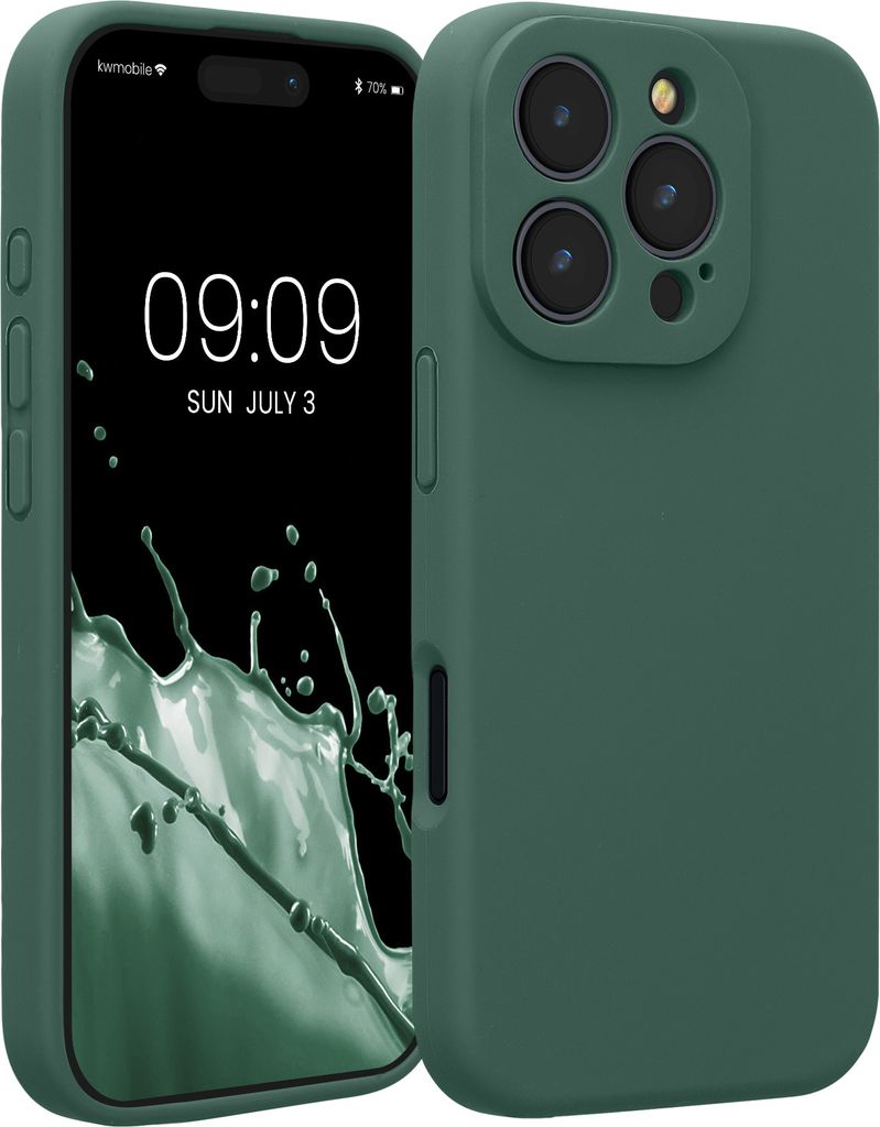 kwmobile Handyhülle kompatibel mit Apple iPhone 16 Pro Hülle - gummierte Handy Case aus Silikon in Tannengrün