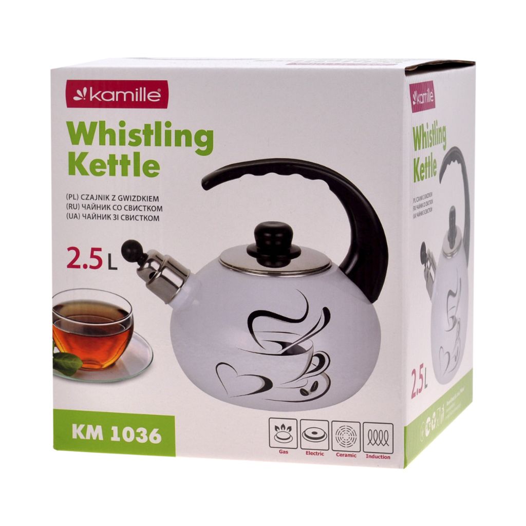 Marmite en acier émaillé avec sifflet, 2,5 L, compatible Image du produit 