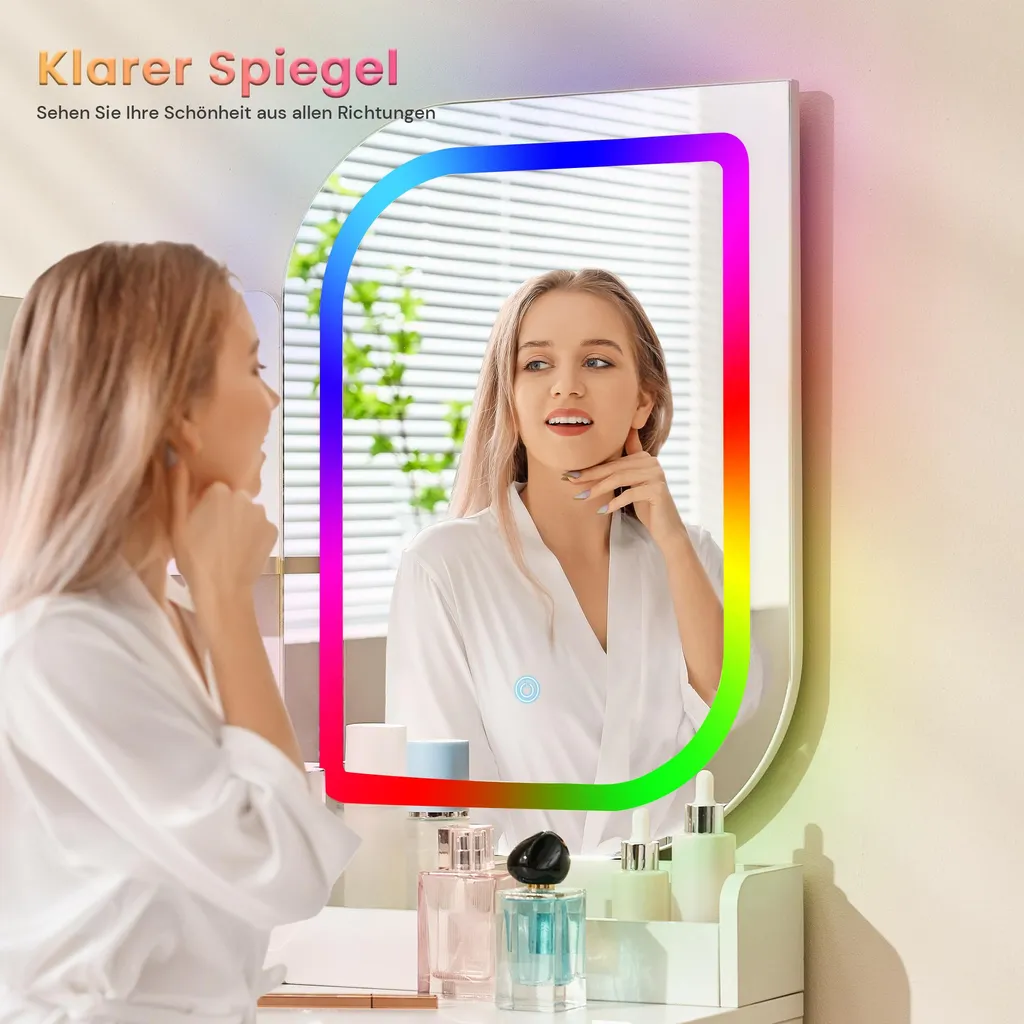 Coiffeuse avec miroir LED intégré et tiroir de rangement, design compact - 3
