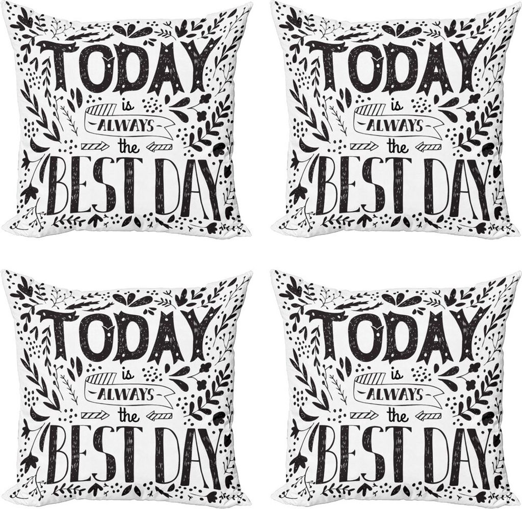 ABAKUHAUS Positive Energie Kissenbezug Set (4 Stück), Heute ist der beste Tag, Moderner Doppelseitiger Digitaldruck, 40 cm x 40 cm, Charcoal Grau ...