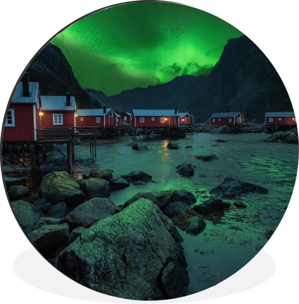 MuchoWow Aluminium Wandkreis Nordlichter - Norwegen - Nacht Ø 30 cm Wanddeko Modern Wohnzimmer - Wand Bild - Wohnzimmer - Runde Bilder - Alubild...