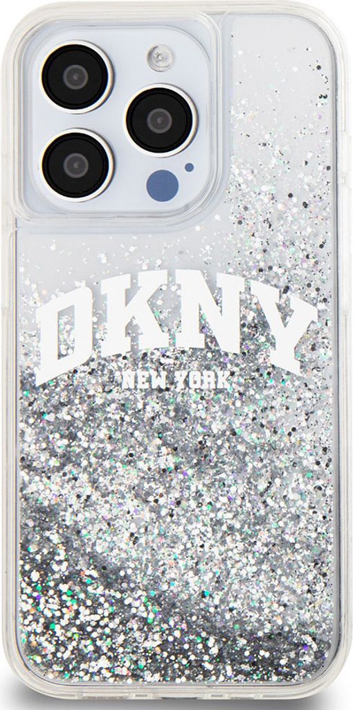 DKNY, Hülle für iPhone 14 Pro Liquid Glitter Arch Logo flexibel, Transparent