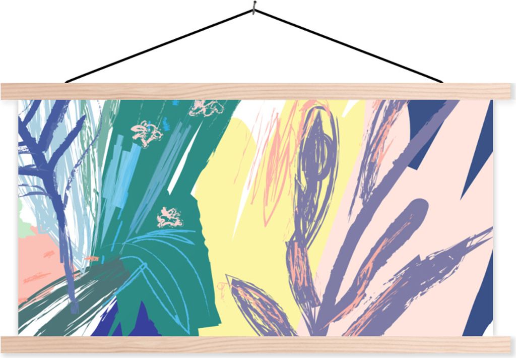 MuchoWow Textilposter Sommer - Pflanze - Tropisch 120x60 cm mit holzfarbenen Rahmen - Klemmleiste