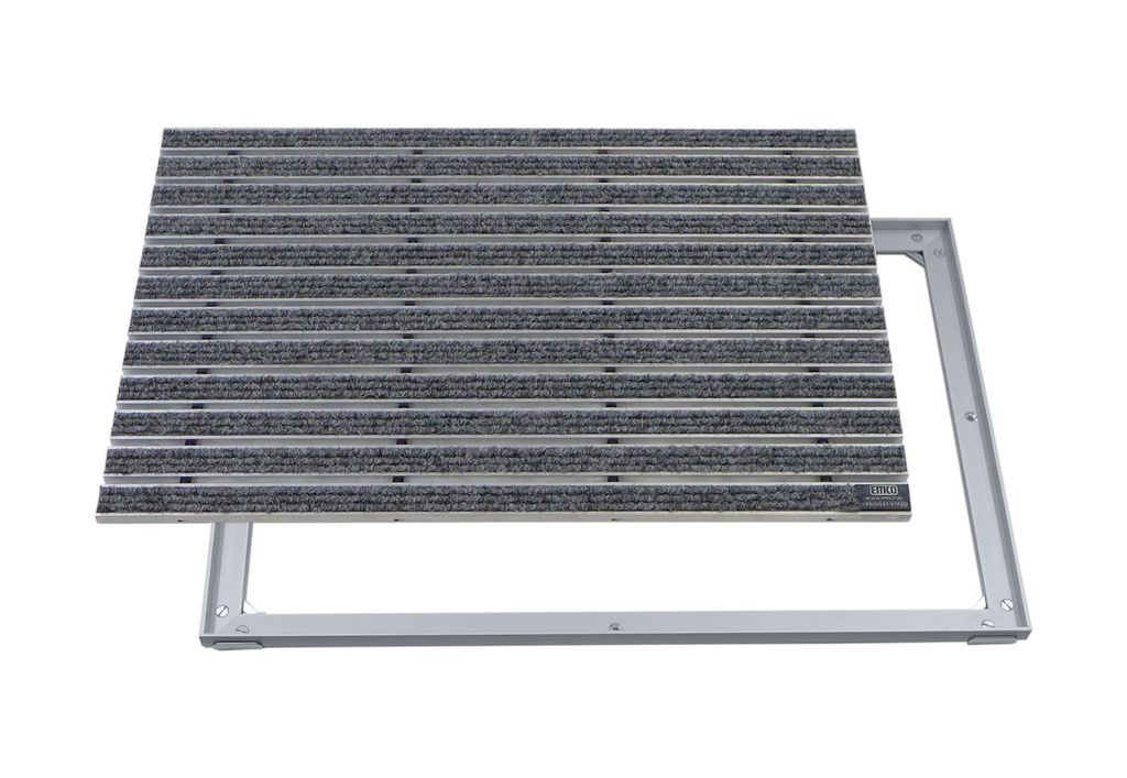 Emco Eingangsmatte DIPLOMAT + Rahmen 25mm Aluminium, Rips Hellgrau,Größe:100x60cm