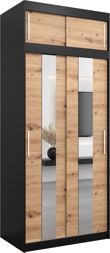Kleiderschrank, Schiebetürenschrank Schlafzimmer, Schrank mit Spiegel POLE 100 mit Aufsatz, Höhe 240 cm