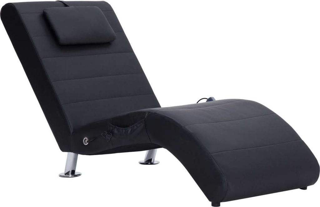Massage-Chaiselongue mit Kissen Schwarz Kunstleder