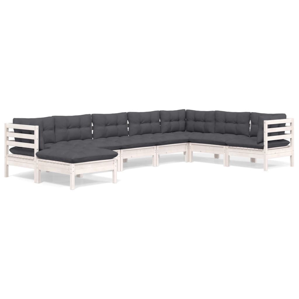 vidaXL 8-tlg. Garten-Lounge-Set mit Kissen Weiß Kiefer Massivholz