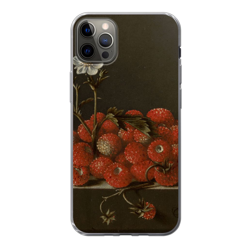 MuchoWow Handyhülle Schutzhülle Hülle für iPhone 12 Pro Max Stilleben mit Walderdbeeren - Gemälde von Adriaen Coorte Silikon Softcase Handy ...