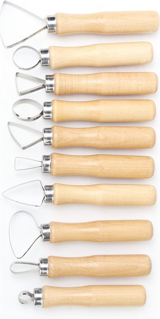 Schnitzwerkzeug-Set für Tonkeramik, 10-teilig, scharfer Bandschneider, Töpferwerkzeug für Heimwerker und Bastler, Naturholz