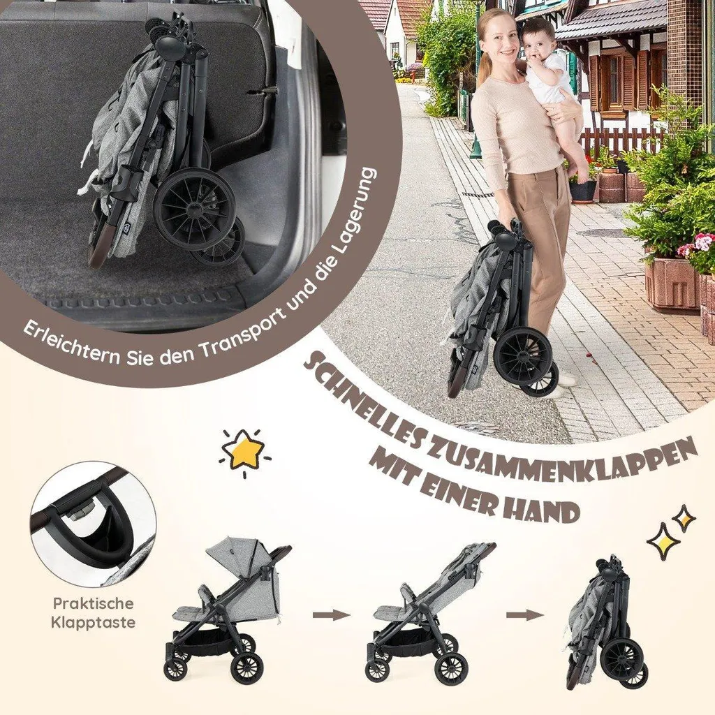 Poussette double avec dossiers inclinables individuellement 105 cm gris