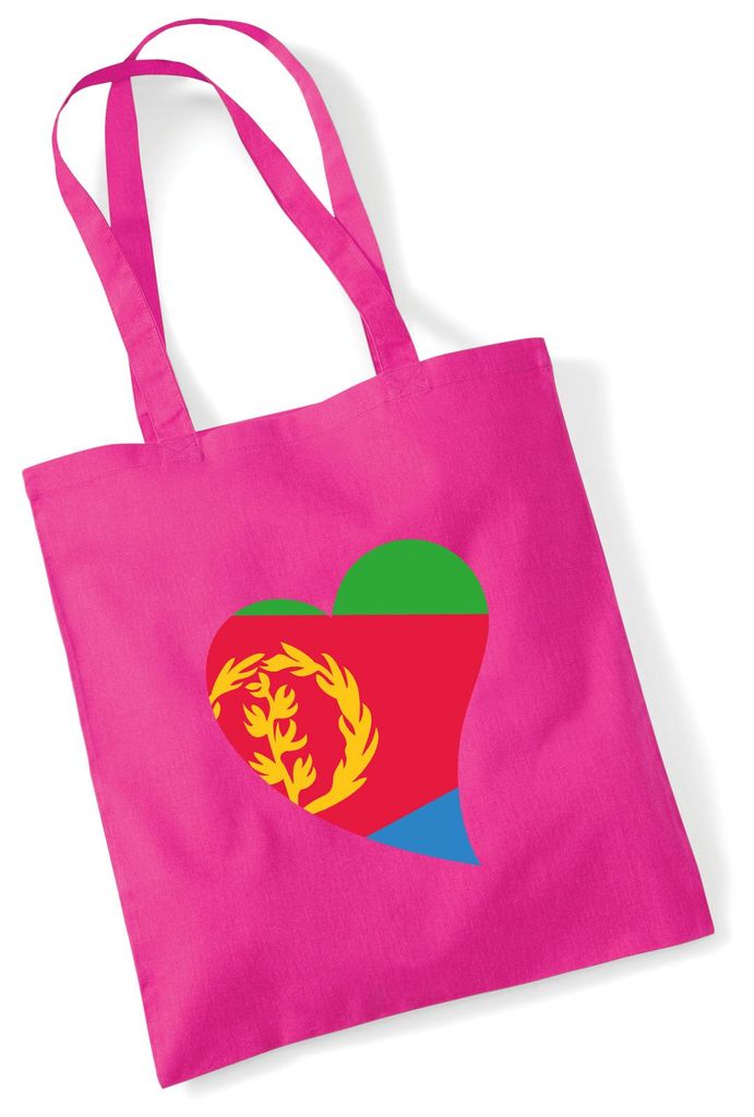 Huuraa Jutebeutel Eritrea Flagge Herz 10 Liter Fuchsia Baumwolle Tasche Geschenkidee